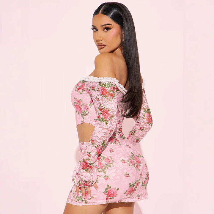 Dame Off-Shoulder Blusekjole med florale accenter og asymmetrisk design Skovae