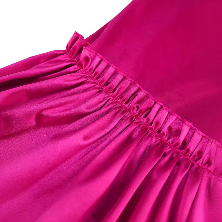 Dame elegant bukser med voluminøse flæser og satin-detaljer Skovae