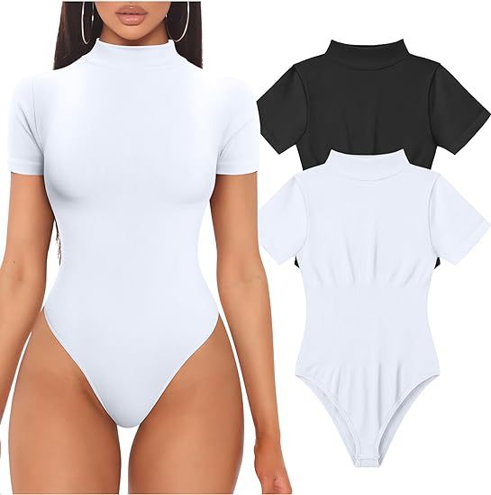 Dame kortærmet bodysuit med høj hals og tætsiddende snit Stilla