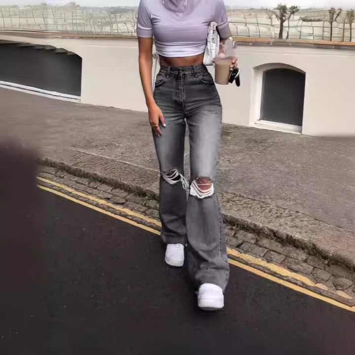 Dame Flared Jeans med modische Ripped-detaljer og høj talje Stilla