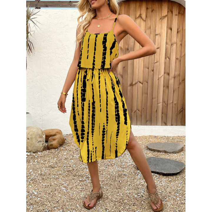 Femme Tribal Print Maxi Kjole med justerbare stropper Stilla
