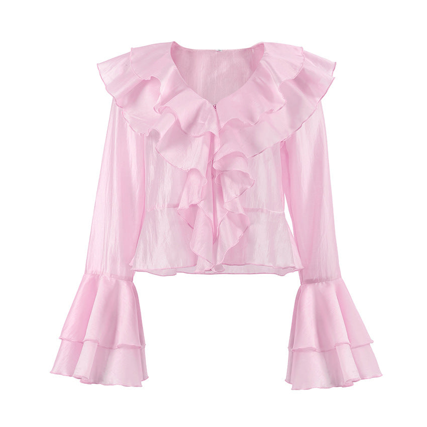 Dame elegant flæsebluse med flydende snit Stilla