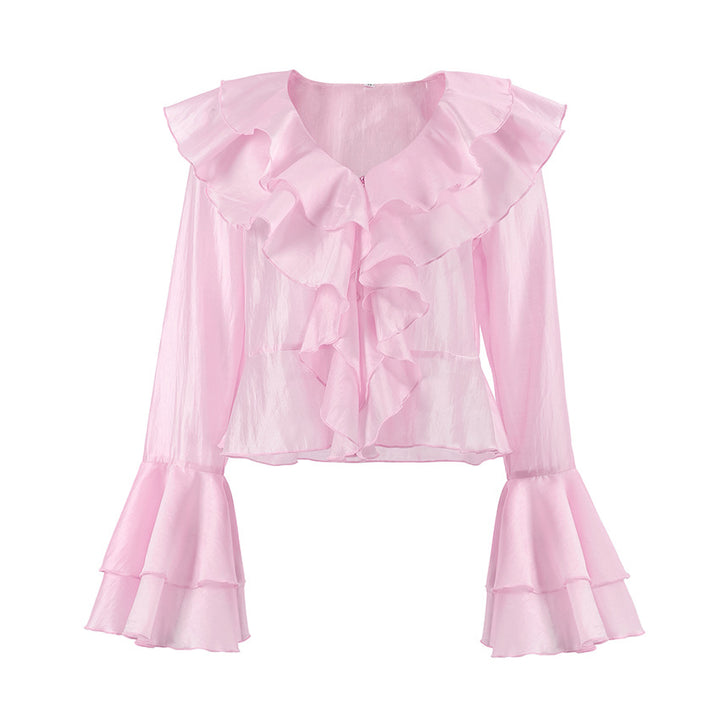 Dame elegant flæsebluse med flydende snit Stilla