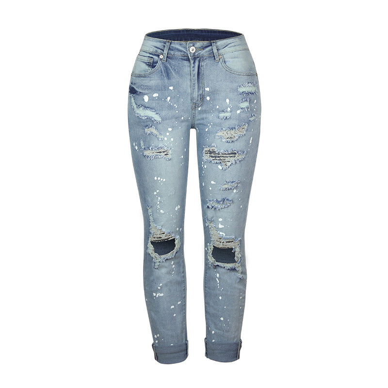 Dame casual Ripped Jeans i Vintage-stil Stilla