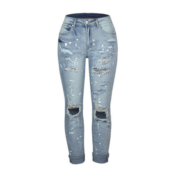 Dame casual Ripped Jeans i Vintage-stil Stilla