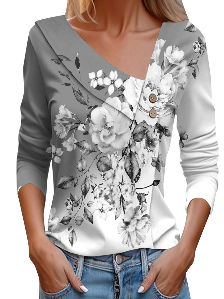 Dame Bluse skjorte med floral applikation og moderne knapdetaljer Stilla