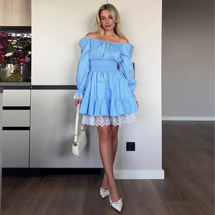 Damer Off-Shoulder Kjole med Voluminøse Flæse Detaljer og Blonder Trim Skovae