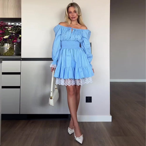Damer Off-Shoulder Kjole med Voluminøse Flæse Detaljer og Blonder Trim Skovae