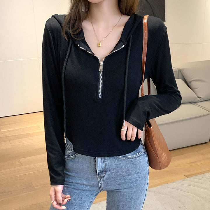 Damer sporty hoodie top med kort lynlås design Stilla