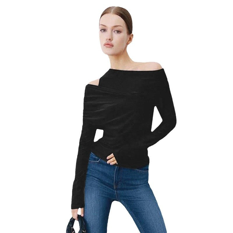 Dame moderne asymmetrisk top med draperet design Stilla