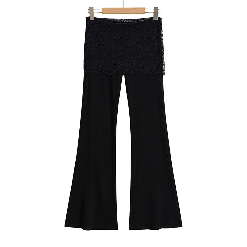 Dame elegante Flared-bukser med blonde og elastisk linning Stilla