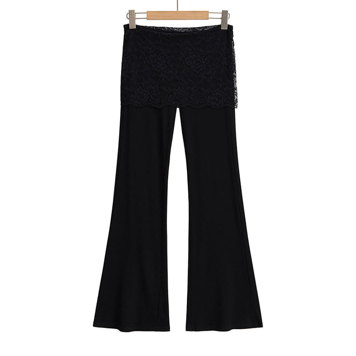Dame elegante Flared-bukser med blonde og elastisk linning Stilla