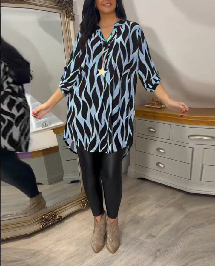 Dame lang blouse i moderne bølgedesign med elegante detaljer Stilla