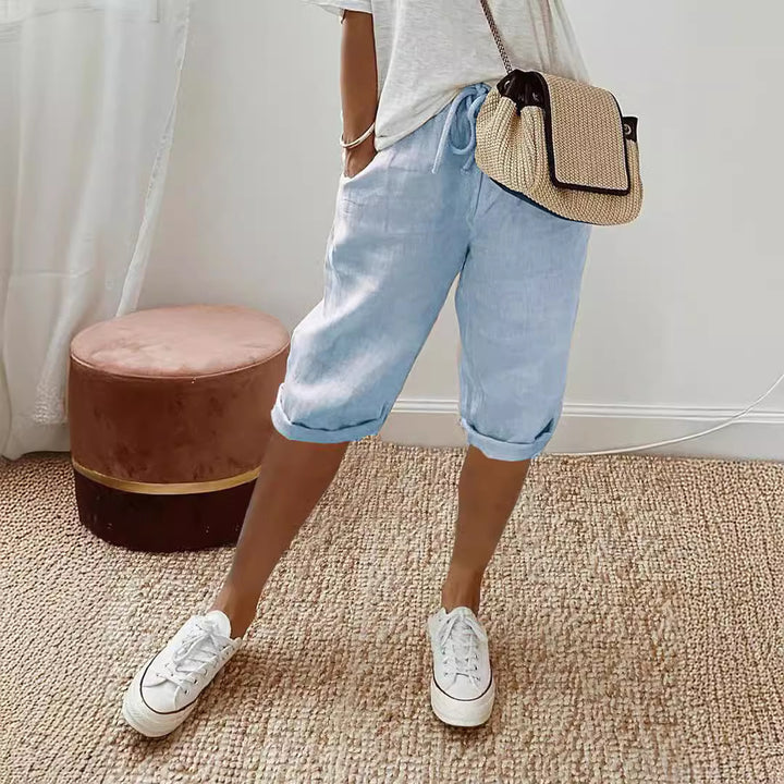 Damer Lette Linned-shorts med Gummibånd Stilla
