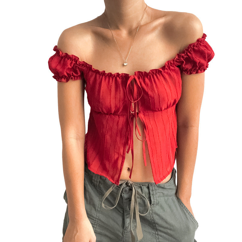 Dame Off-Shoulder Struktur Crop Top Stilla