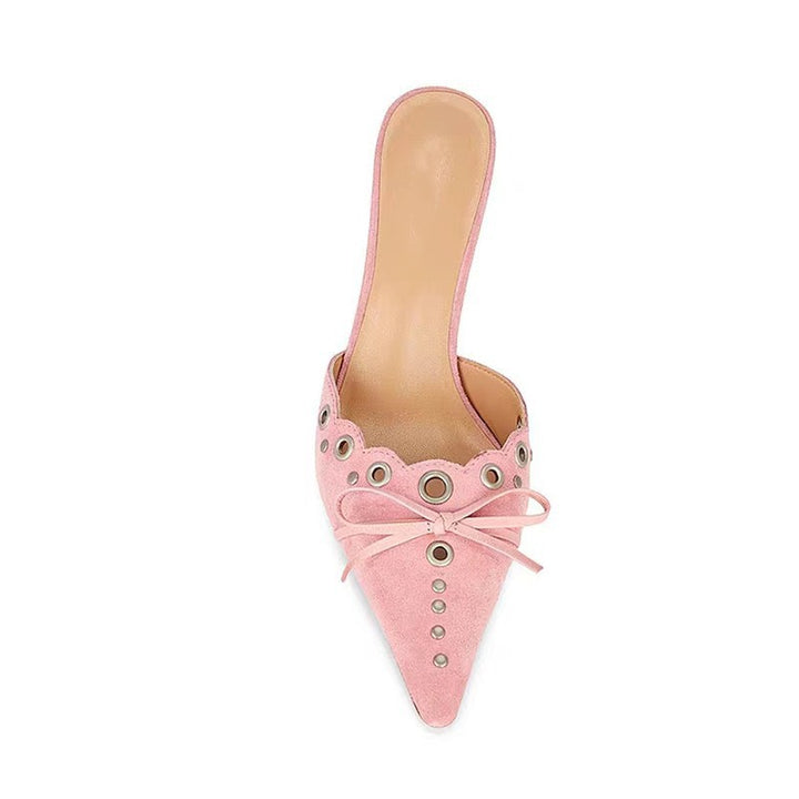 Dame Elegante Spidse Tå Slingback Hæle med Dekorativ Bue og Nitter-Detaljer Stilla