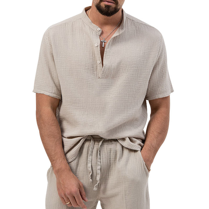 Herrer afslappet kortærmet Henley-shirt med struktureret overflade Stilla