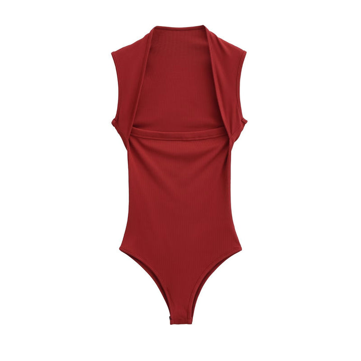 Femme Ribstrik-Højkravebodysuit Stilla