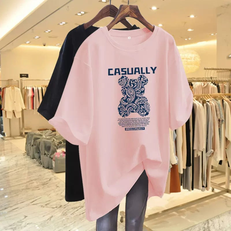 Dame T-shirt med kreativ grafisk tryk og afslappet oversized snit Stilla