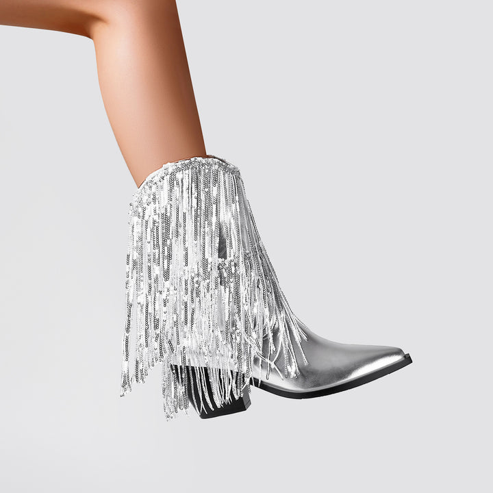 Femme Højtydende Metal Frynse Stiletto Støvler Stilla