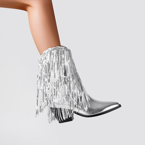 Femme Højtydende Metal Frynse Stiletto Støvler Stilla
