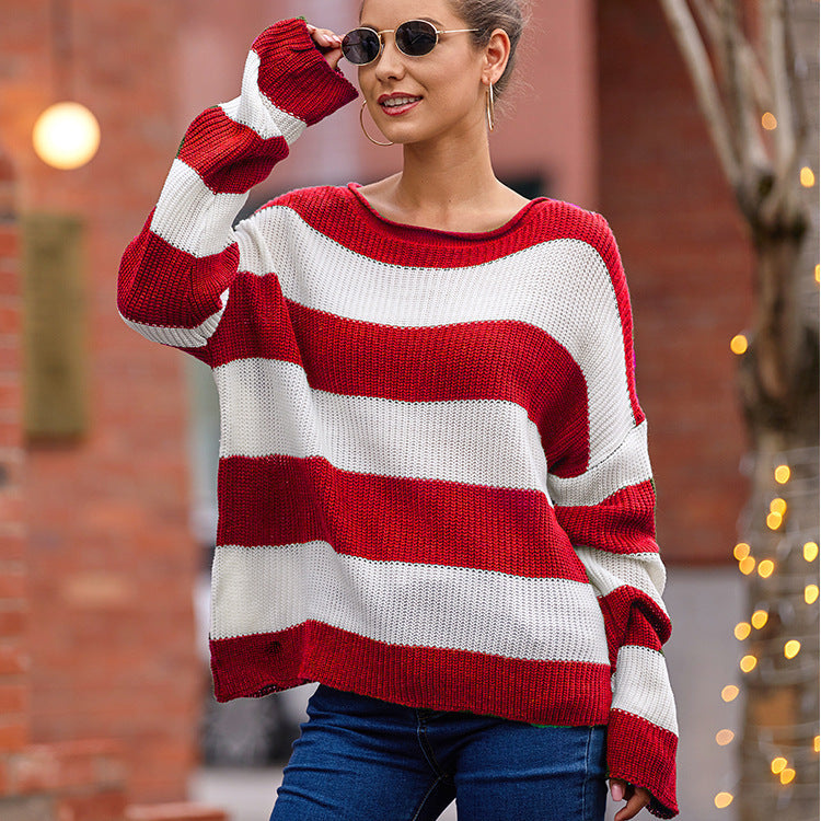 Dame strikpullover med moderne striber og casual pasform Stilla