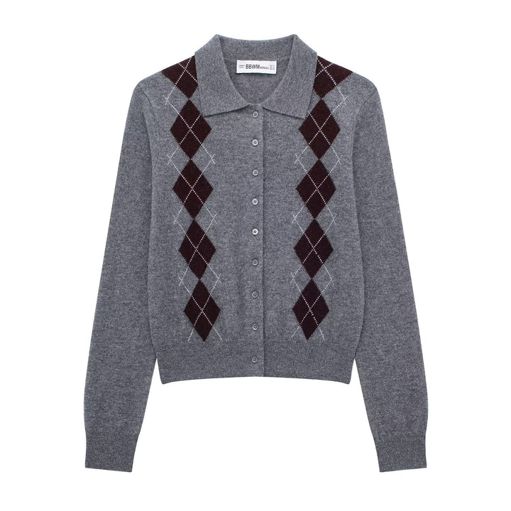 Femme Argyle Strikcardigan Stilla