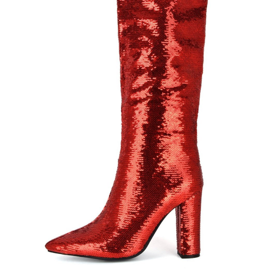 Femme Over-the-Knee Glitrende Pailletter Stiletto Støvler Stilla