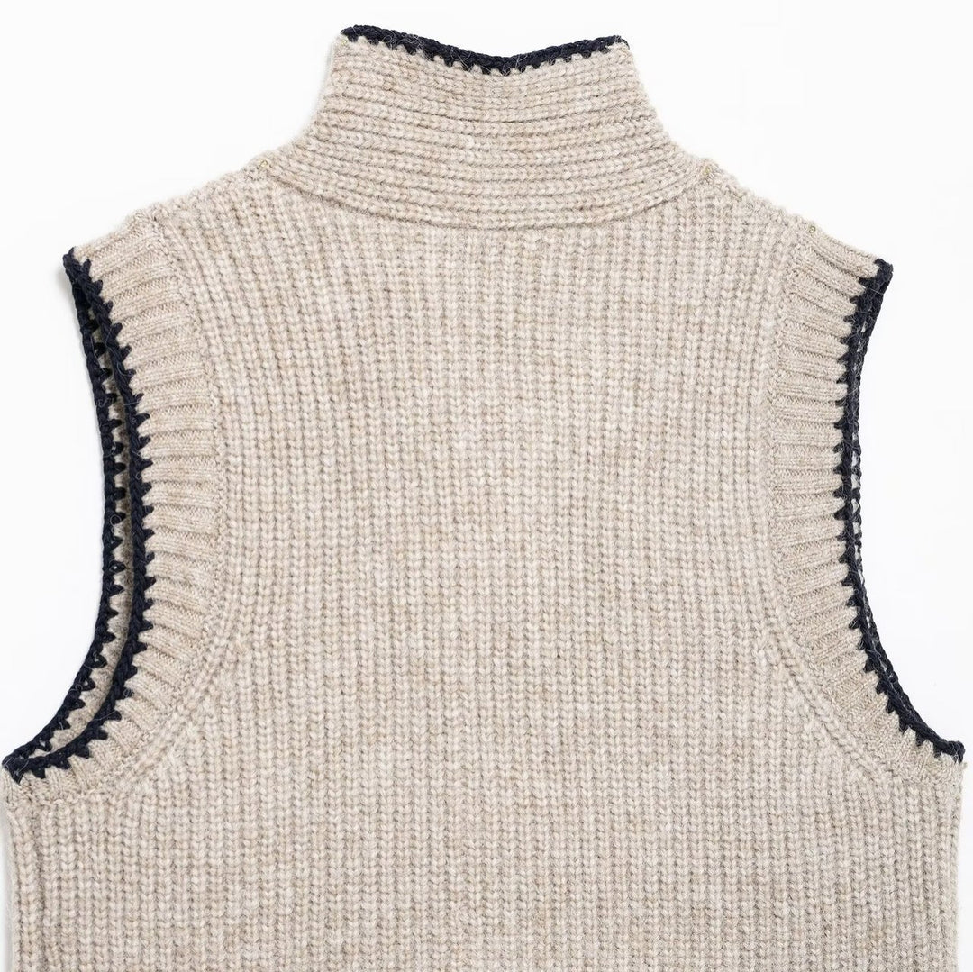 Femme Strikermeløs Cardigan med bindehalss detaljer Stilla