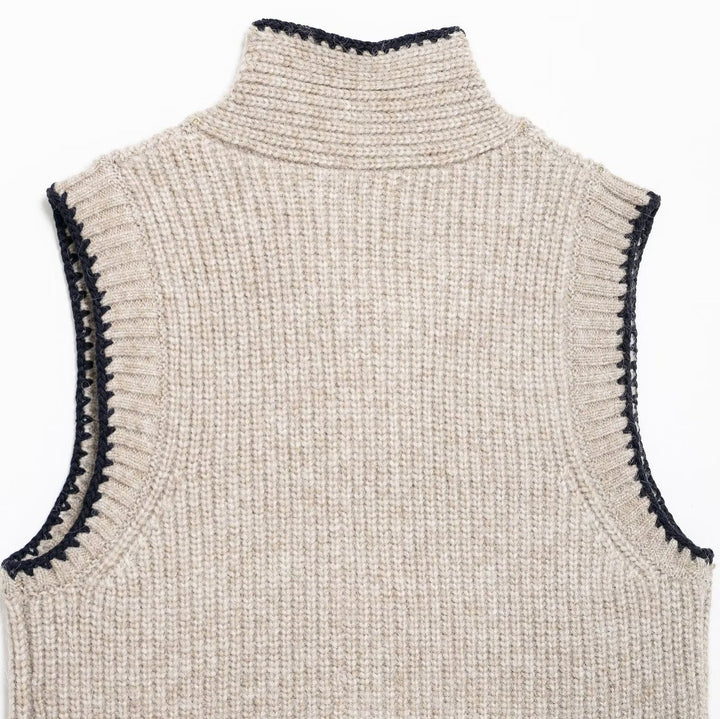Femme Strikermeløs Cardigan med bindehalss detaljer Stilla