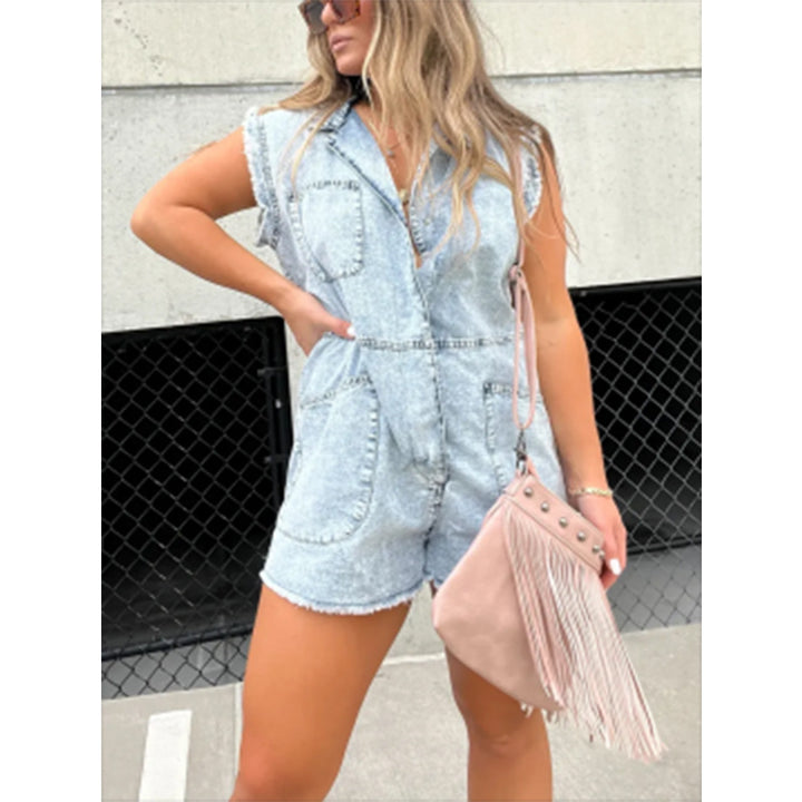 Dame trendy Jeans-overall med lommer og kortærmet Stilla