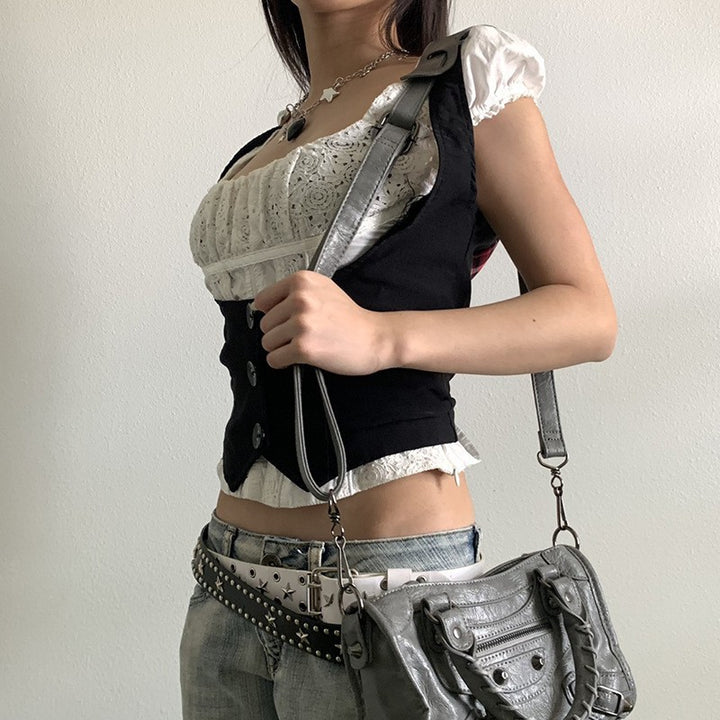Dame Mode Crop Top med elegante knapdetaljer og tætsiddende snit Skovae