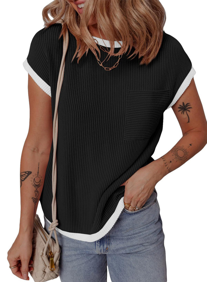Dame Sporty T-shirt med kreativ ribdesign og brystlomme Stilla