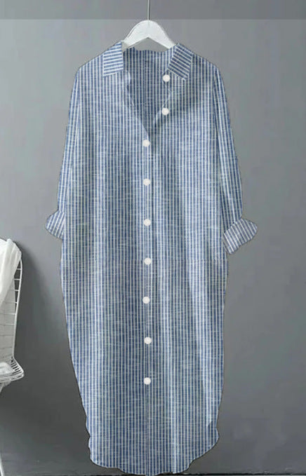 Dame Langærmet Skjortekjole med elegante ternmønster Stilla