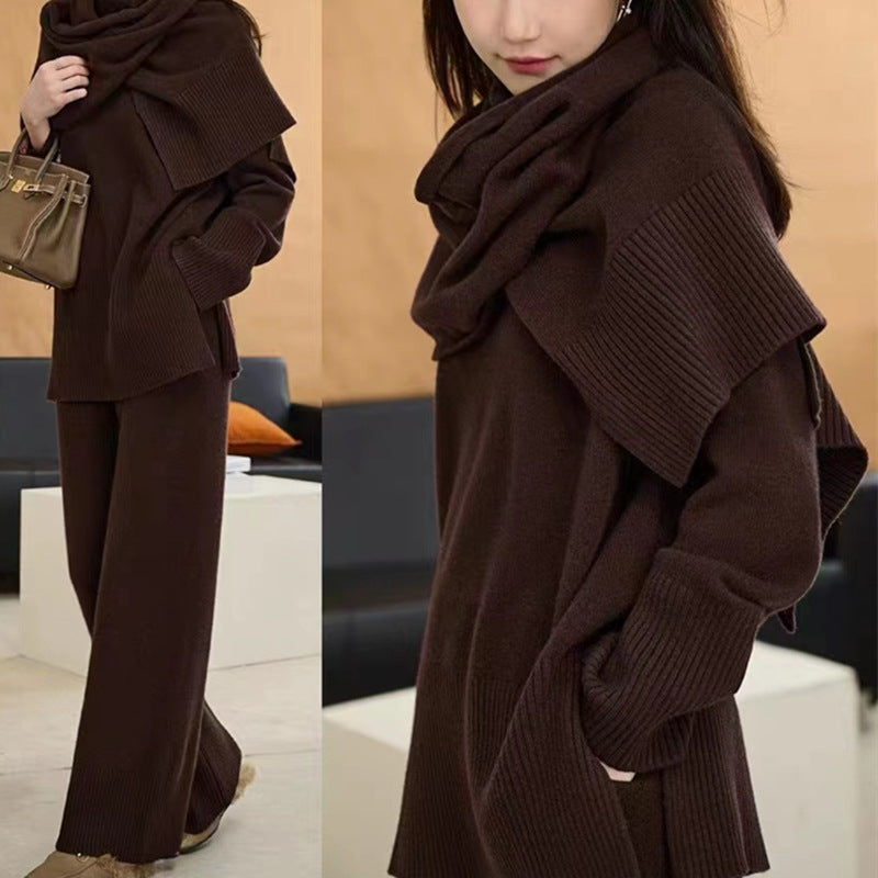 Femme Cozy Knit Pullover og Bredt Bukse Sæt Stilla