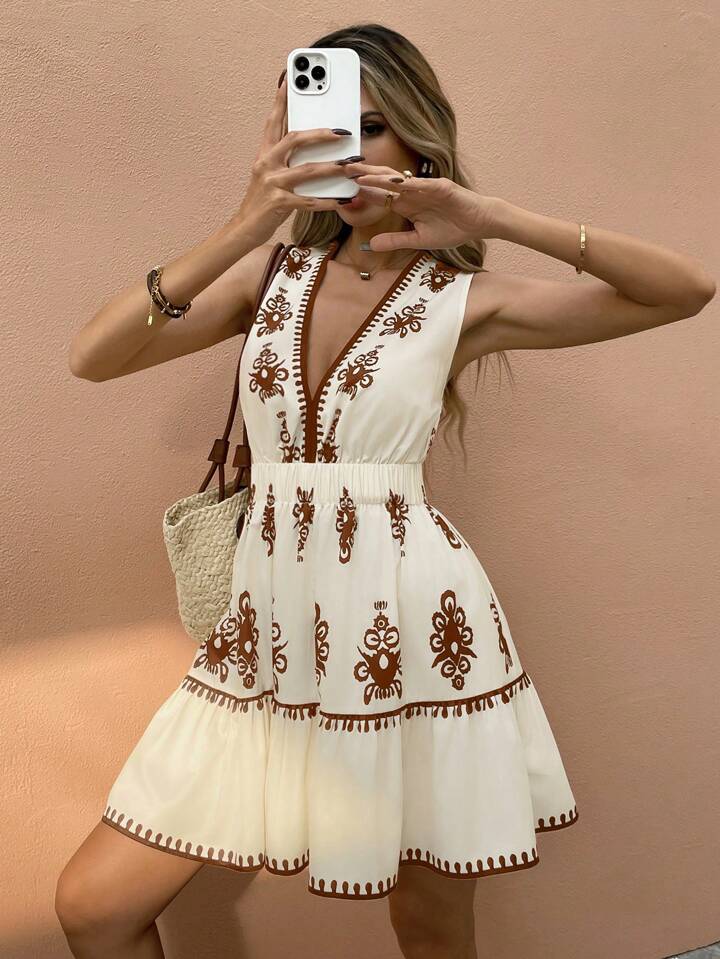 Kvinder Broderet Babydoll Kjole Stilla