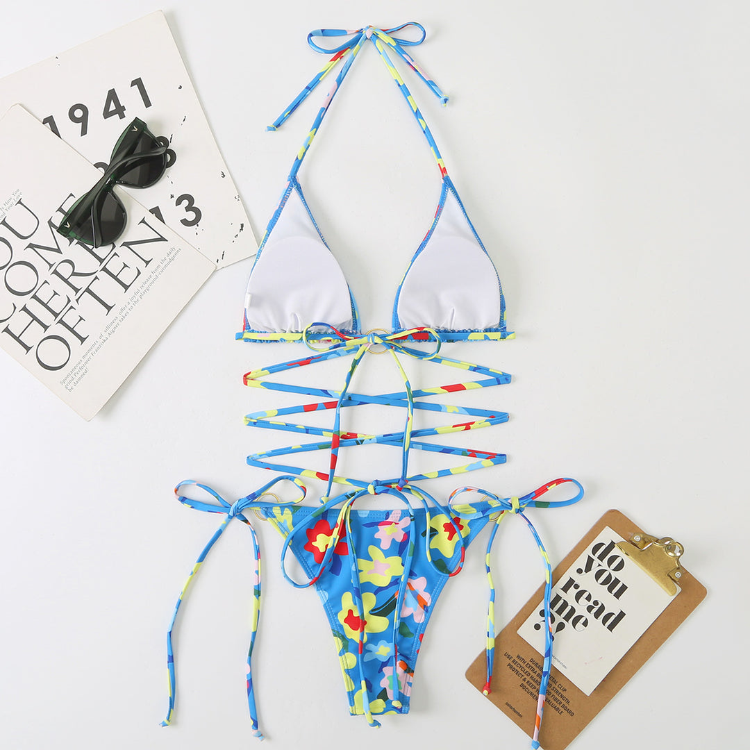 Dame Strop Floral Print Bikini Sæt Stilla