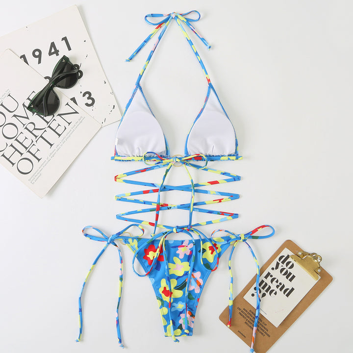 Dame Strop Floral Print Bikini Sæt Stilla