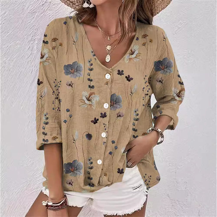 Dame Legende Bluse med blomsterdesign og knapper Stilla