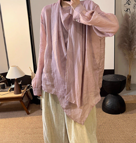 Femme Asymmetrisk Flydende Top med Draperet Halslinje Stilla
