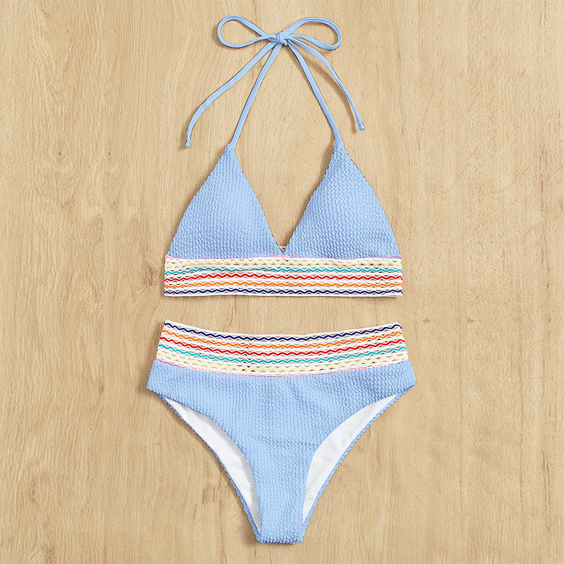 Dame Triangel-Bikini med farverigt bølgemønster Skovae