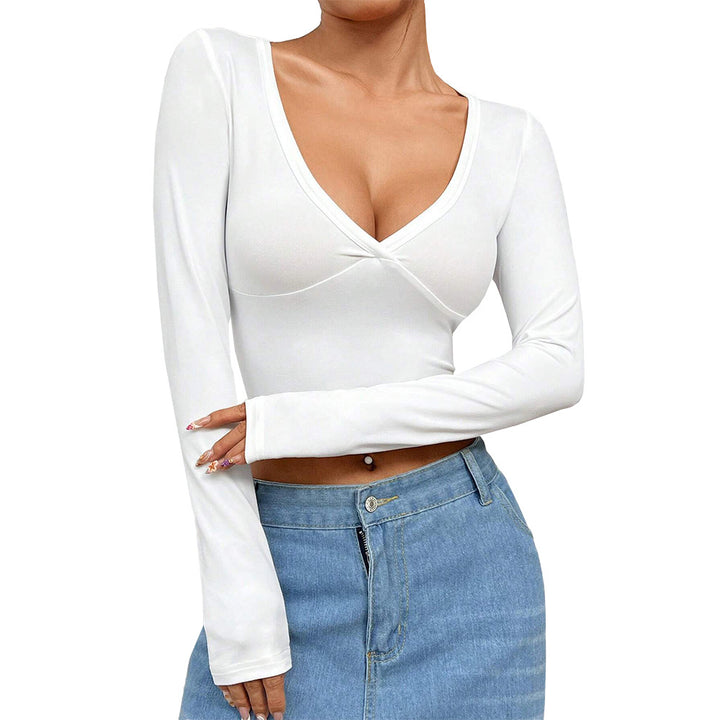 Kvindernes kortærmede crop top med dyb V-udskæring og elegant indpakningsdesign Stilla