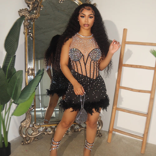 Dame Strass-besat Mesh-kjole Stilla