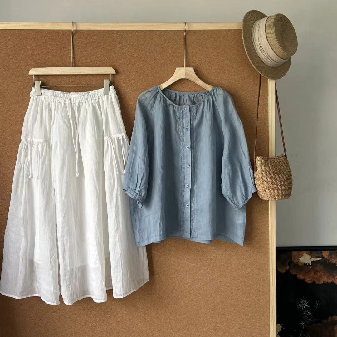 Femme Casual Linned Overdel og Bukser Sæt Stilla