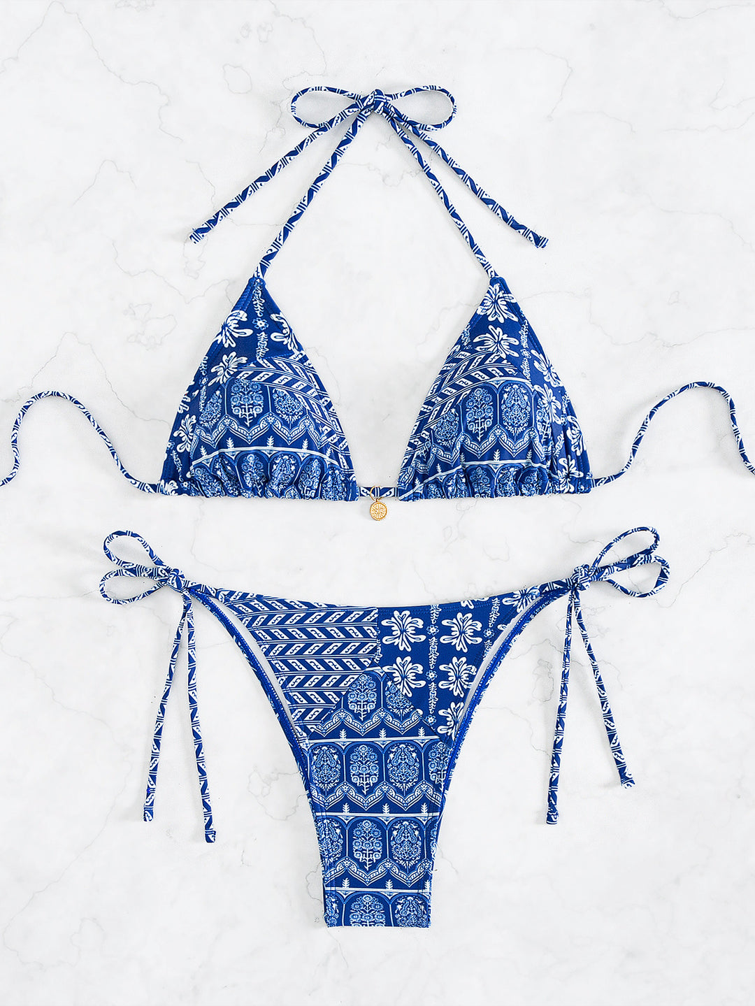 Dame triangel-bikini med legende palmeprint Skovae