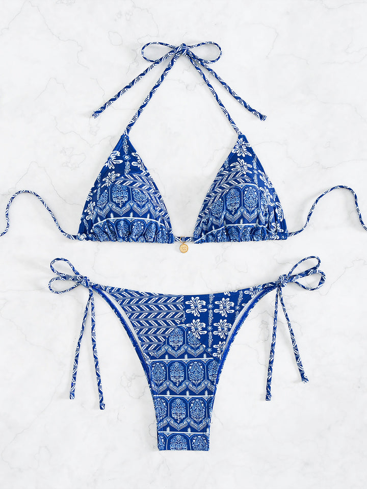Dame triangel-bikini med legende palmeprint Skovae