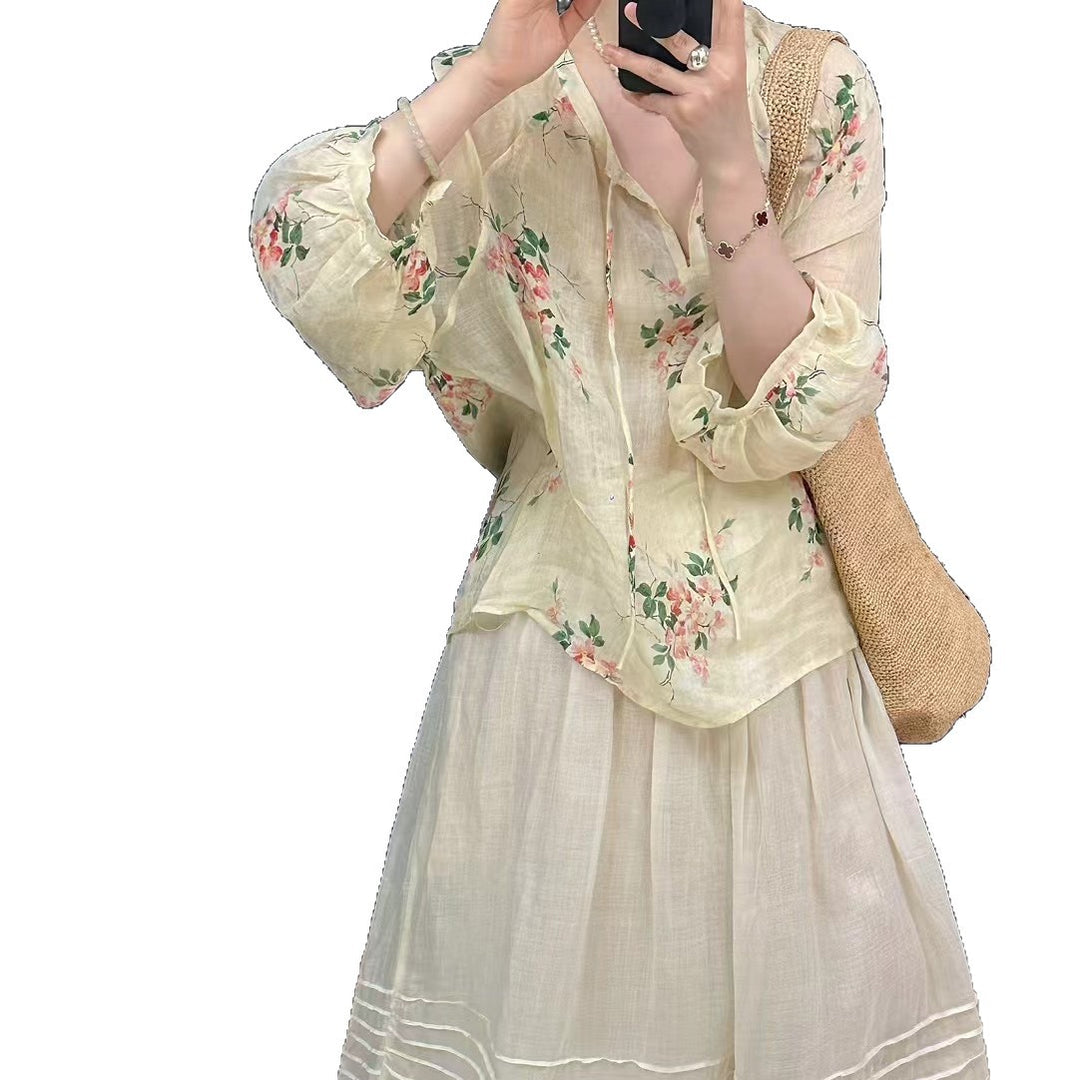 Femme Floral Broderet Knappeskjorte Stilla