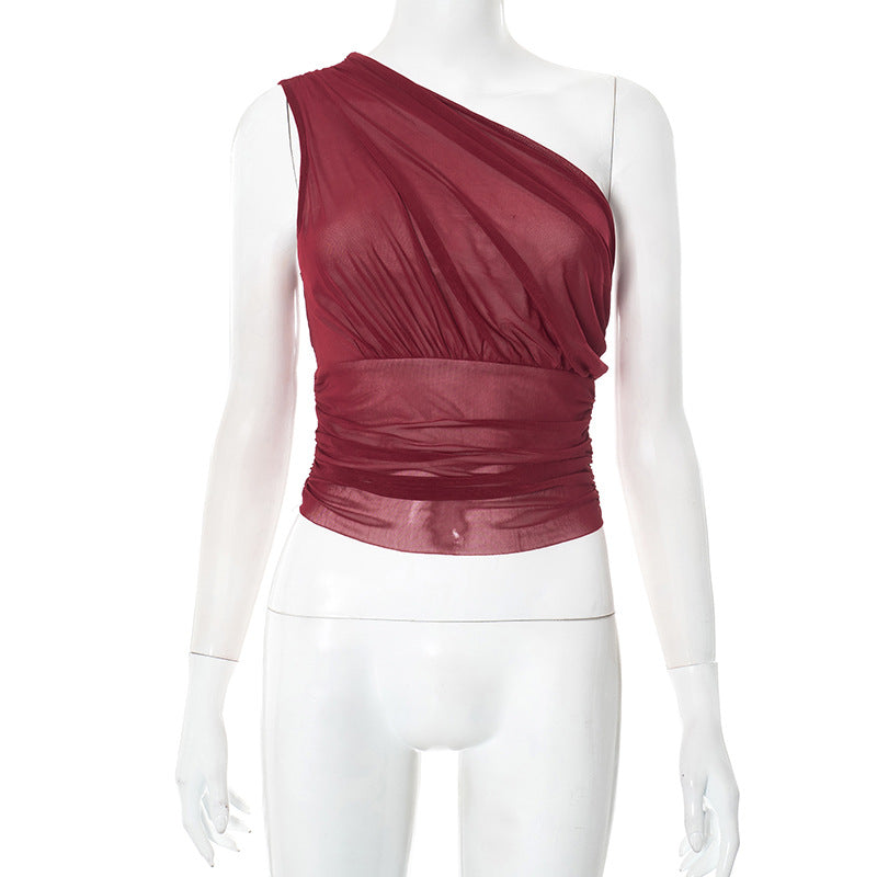 Dame asymmetrisk top med elegant rynkeeffekt Stilla