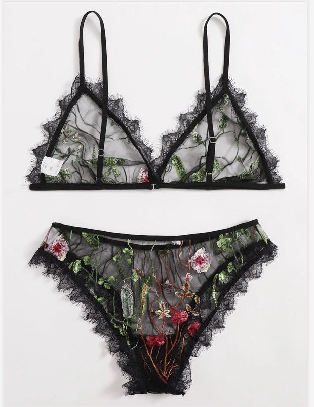 Dame Spids Blomster Bralette og Trusse Sæt Stilla