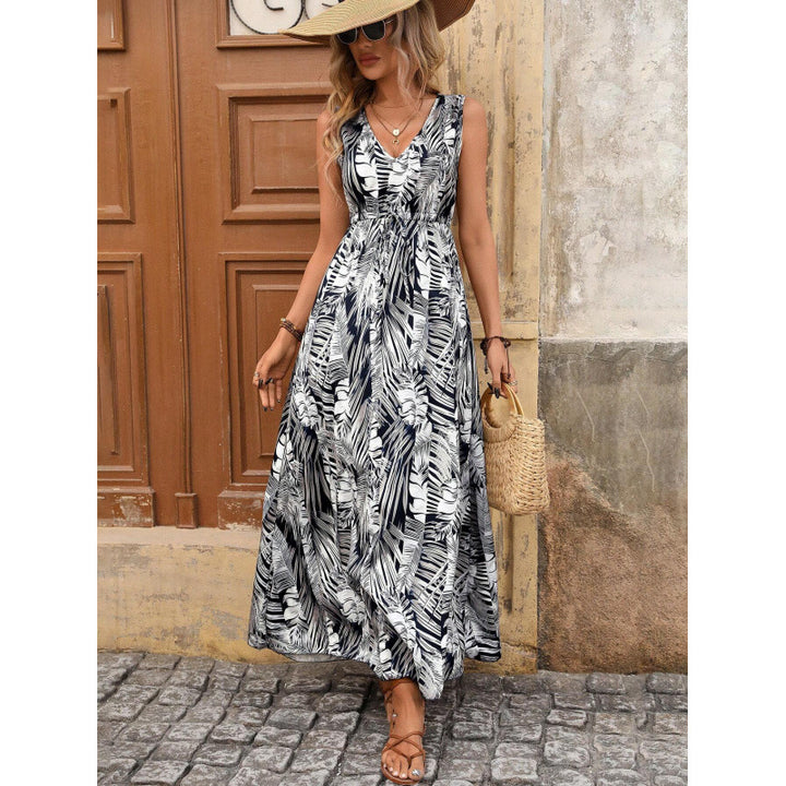 Dame Tropical Print Maxi Kjole med justerbar talje Stilla